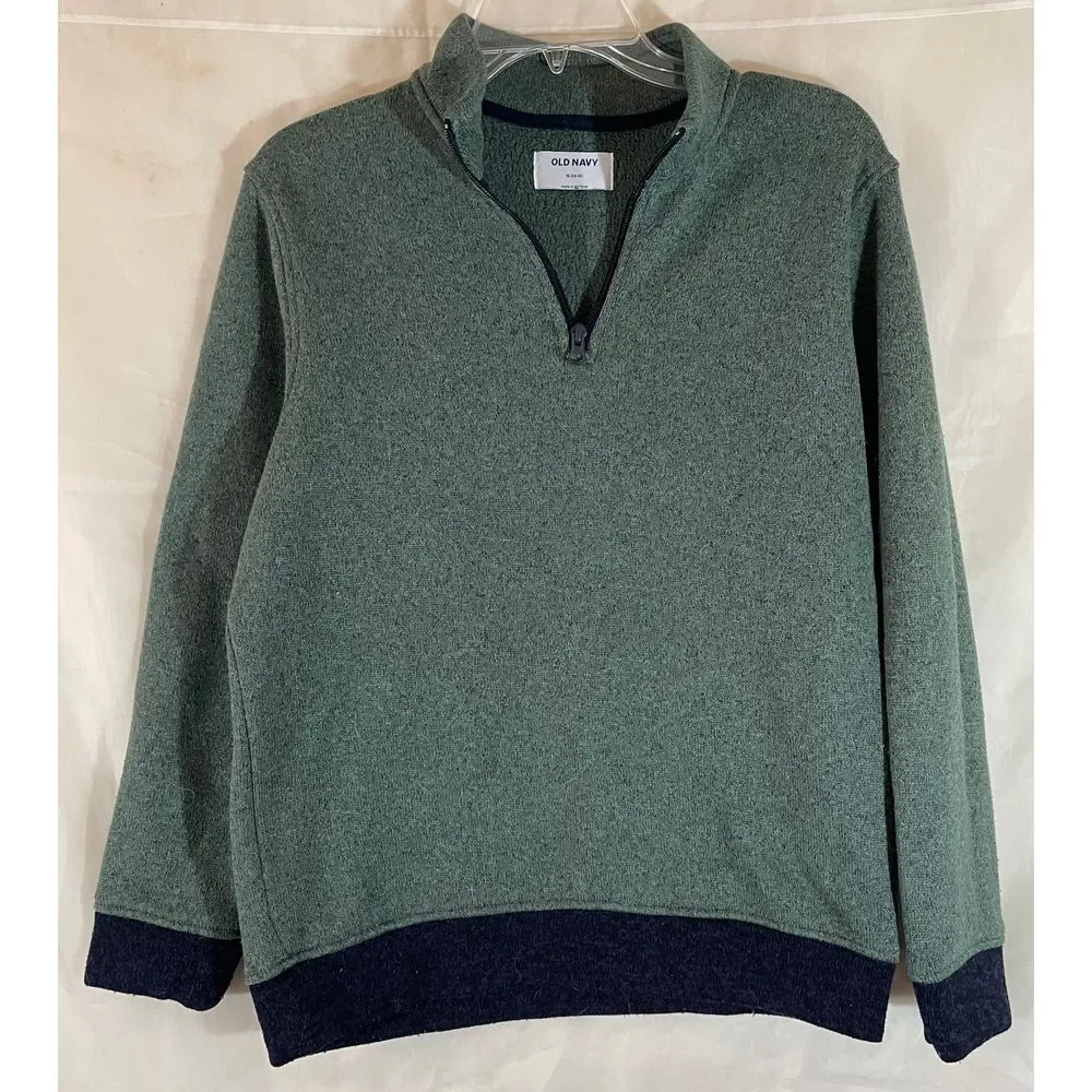 Old Navy‎ Green & Navy Quarter-Zip Fleece Pullover Sweater Casual Comfort XL